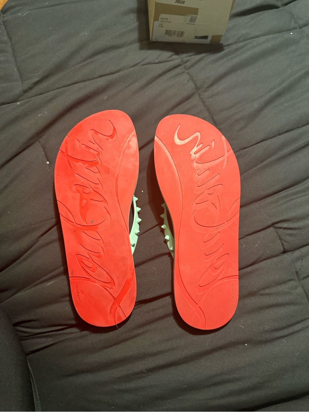 Christian Louboutin Mint Green Studded Flip Flop Sandals - Picture 3 of 5